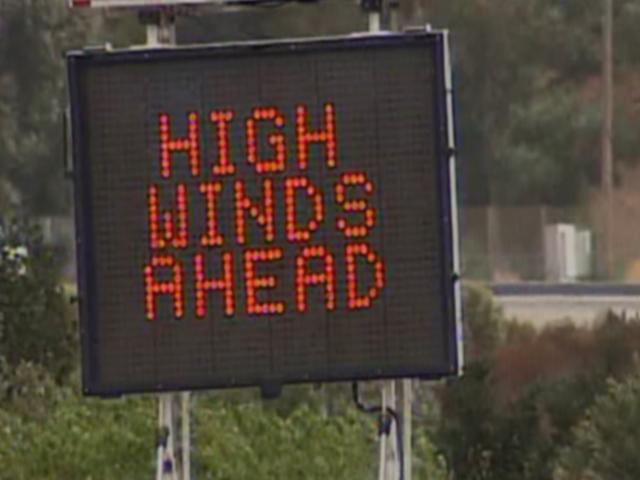 high winds ahead sign