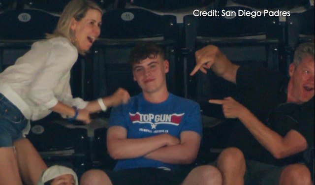 Video: Dancing duo embarrass teen at Padres game
