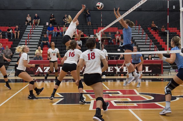 SDSU volleyball pulls off three-set sweep over crosstown rival USD